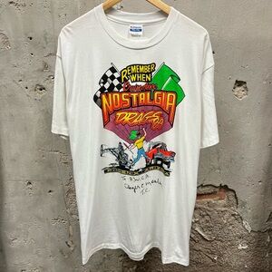 Vintage 1989 Nostalgia Drags White Neon Graphic Car Racing T-Shirt Phoenix AZ